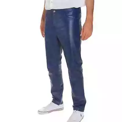 Men's Leather Real Jeans Style Trousers Handmade Lambskin Blue Pant LP-081 • $113.80