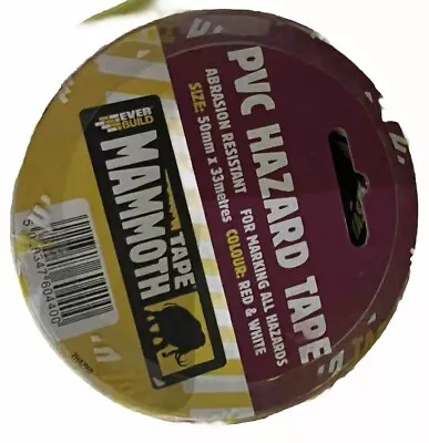 Everbuild Mammoth Adhesive Tape PVC Hazard Size 50mm*33mm Red And White • £3.89