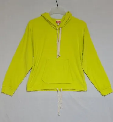 J. Crew Weekend Women's Towel Terry Hoodie Sweatshirt - Neon Bright Kiwi Sz M  • $31.49