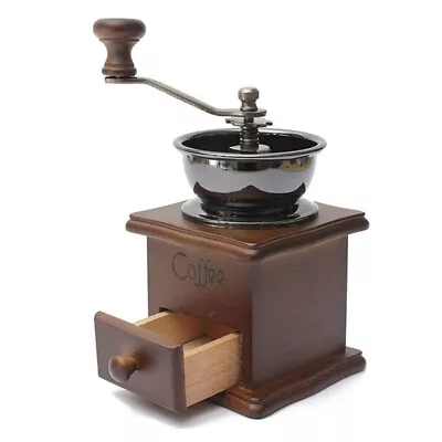 Vintage Wooden Manual Coffee Grinder Hand Burr Mill With Ceramic Hand Crank • $30.52