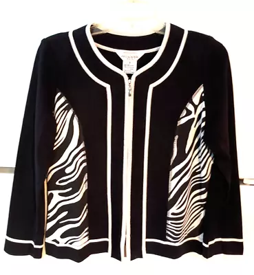 Vtg Women's Exclusively Misook Black With White Trim Full Zip Cardigan Jacket S • $54.99