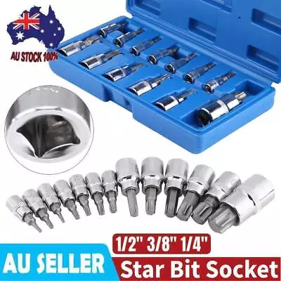 Torx Star Bit Socket Set T8-T70 3/8'' 1/2'' 1/4  Drive + Case 13pcs • $19.99