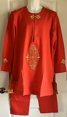 African Muslim Men Dashiki Suit 2 Pc Outfit Red Traditional Clothes UOUNUT Med • $43.87
