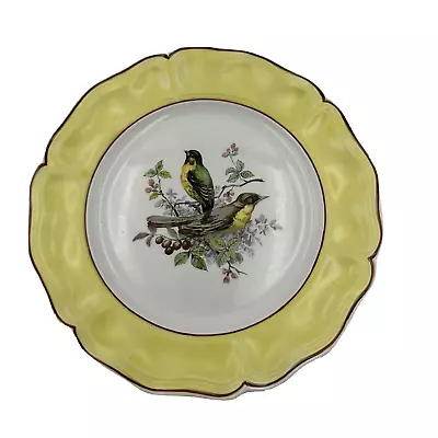 Mottahedeh Design Bird Plate 8.25  Yellow Scalloped Rim S. 5685 Italy #2 • $28.80