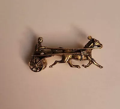 Horse & Jockey Harness Racing Brooch Pin Equestrian Sulky Race • £9.50