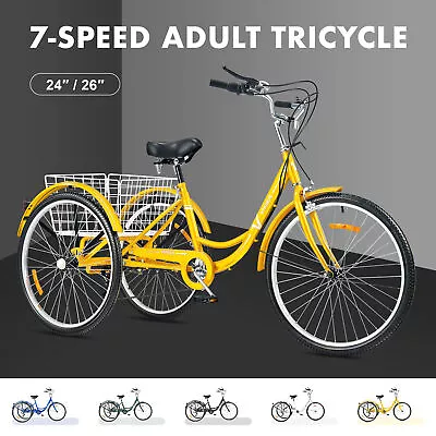 Viribus 24 /26  7-Speed Adult Trike Tricycle 3-Wheel Bike W/Basket For Shopping • $186.99