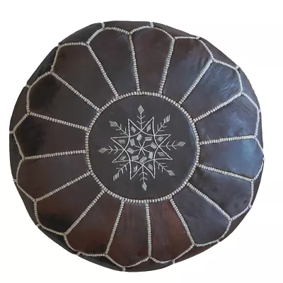 Moroccan Leather Pouf Unstuffed Moroccan Pouf Cover Boho Ottoman (Dark Brown) • $49.99