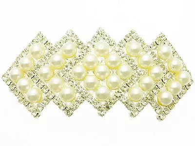 53b Silver Plt Cream Pearl Clear Rhinestone Crystal Hair Clip Veil Accessory  • $11.99