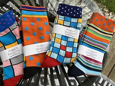 Funky Socks Men`s Multi Color Patterned Socks Sz 10-13 - 4 Pairs • $11.99