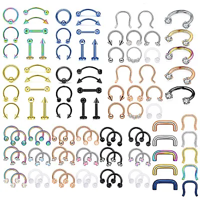 5-12Pcs 316L Steel Nose Ring Horseshoe Hoop Eyebrow Stud Earring Piercing 14/16G • $7.99