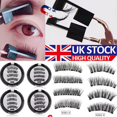 Professional Magnetic Eyelashes Fake False Lashes Set Kit + Applicator NEW • £2.99