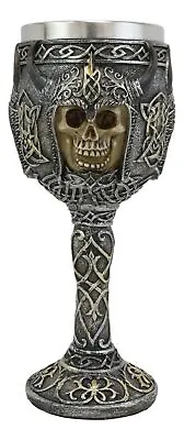 Viking Warrior Of Valhalla Grinning Skull With Horned Helmet Wine Goblet Chalice • $25.99