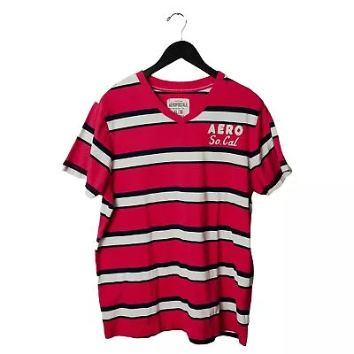 $9.99 • Buy Aeropostale T Shirt Aero So Cal Striped Patch Embroidered Tee Striped V-Neck XL