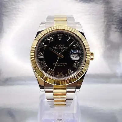 Rolex Datejust II 116333 Yellow Gold Steel Roman Black Dial Automatic Watch • $10999