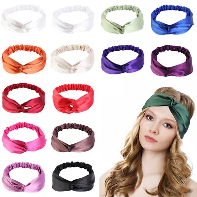 Silk Satin Cross Knot Headbands Women Hair Bands Turban Bandage Bandanas ~ • $4.10