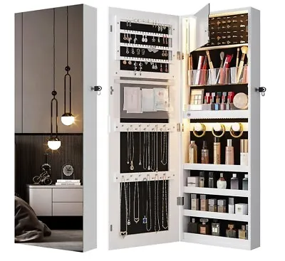 FREDEES Jewelry Armoire With Mirror Over The Door Jewelry Organizer White • $124.99