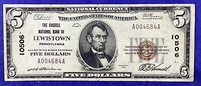 1929 $5 The Russell National Bank Lewistown Pa  Pa • $74.95