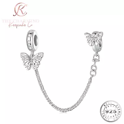 Butterfly Safety Chain For Charm Bracelet Genuine 925 Sterling Silver • £18.99