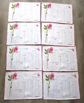 8 Vintage Vera Neumann Rose & Vases Cloth Placemats • $99.75