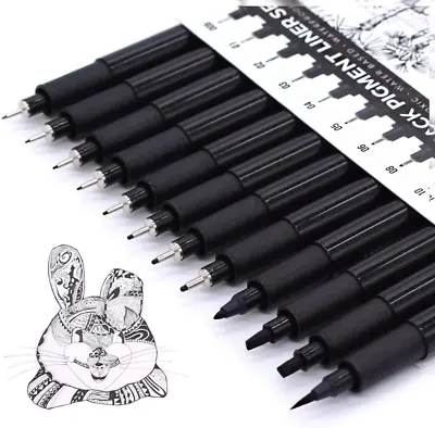 Set Of 12 Micro Pens Art Pens Fineliner Technical Drawing Pen Manga Waterproof • $14.99