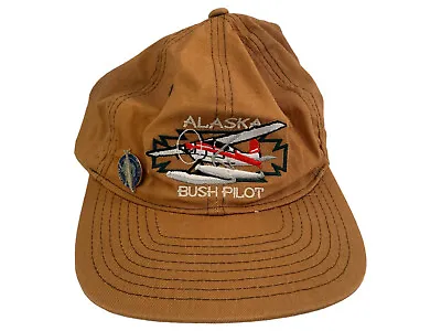 Vintage Alaska Bush Pilot With Pin Adjustable Cap Mustard Brown • $14.99