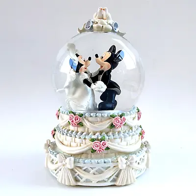 £49.42 • Buy Disney Mickey Minnie Wedding Cake Musical Snow Globe Dream Is A Wish Heart Makes