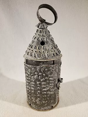 Nantucket Antique 19th C. Pierced Punched Tin Revere Candle Lantern Sun Design • $245