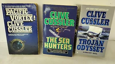 Three Clive Cussler Books Pacific Vortex! The Sea Hunters Trojan Odyssey • $7.29