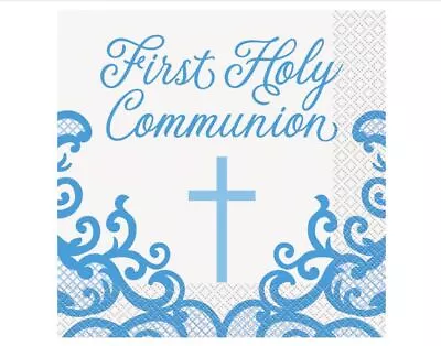 Fancy Blue Cross 16 Ct Lunch Napkins 1st Holy Communion • £3.85