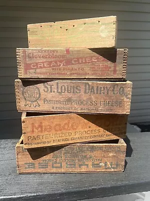 Lot Of 5 Vintage Wood Cheese Crates Boxes St Louis Dairy Kraft Cloverbloom • $49.99