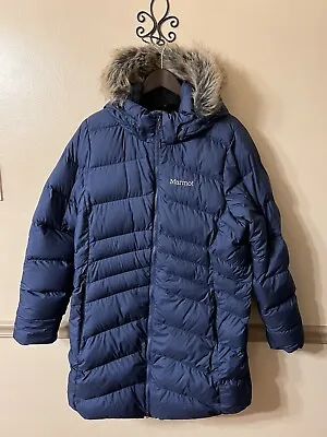 Marmot Montreal 700 Fill Down Hooded Full Zip Blue Jacket Women's Size 2XL • $125.99