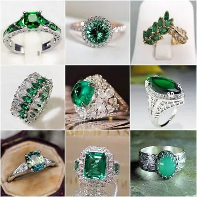 $3.94 • Buy Fashion Green Zircon Wedding Rings Women 925 Silver Party Ring Jewelry Size 6-10
