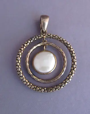 Vintage Sterling Michael Dawkins Triple Circle Halo Floating Coin Pearl Pendant • $69.99