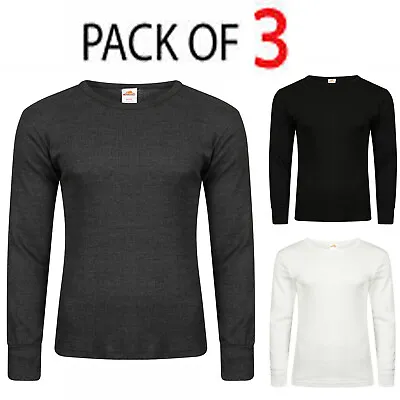 Pack Of 3 Mens Thermal Long Sleeve Shirt Top Ski Warm Winter Brushed Vest S-2XL • £14.95