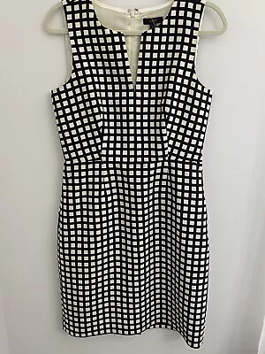 J Crew Womens Sleeveless Sheath Dress Pockets Wool Silk Blend Ivory Black Checks • $23.22