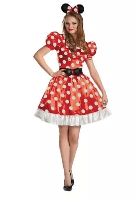 Red Minnie Mouse Classic Dress Adult  Disney Mickey Costume Halloween L 12-14 • $19.92