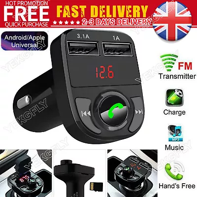 Wireless Bluetooth Fm Transmitter Mp3 Player Dual Usb Car Fast Charger Adapter • £8.75