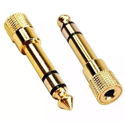 2 X Gold Headphone Adaptor Stereo 3.5mm Jack Socket To 6.35mm 6.3mm Converter UK • £3.95