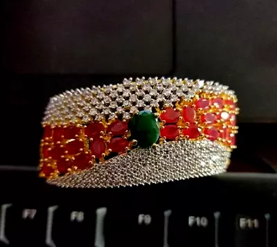 Indian Bollywood AD CZ  Red Ruby Wedding Bridal Inspired Bangle Bracelet Jewelry • $25