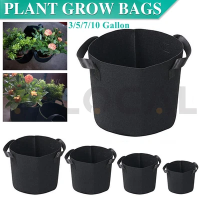 Up To 10 Plant Grow Bag Potato Fabric  Pots Grow Bags Handles 3 5 7 10 Gallon • $5.99