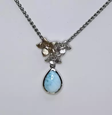 Marahlago Plumeria Larimar Sterling Silver 18  Pendant Necklace In Gift Box!!! • $209.99