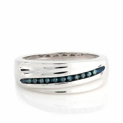 1/10 Ct Blue Round Genuine Diamond 925 Sterling Silver Mens Band Ring Free Size • $159.37