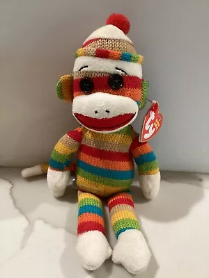 2011 Ty RAINBOW STRIPES “SOCKS” The Sock Monkey Beanie Baby - 9  NEW • $12.95