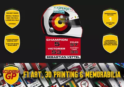 Sebastian Vettel Career Stats F1 Helmet Stickers Vinyl - Scuderia GP • $8.08