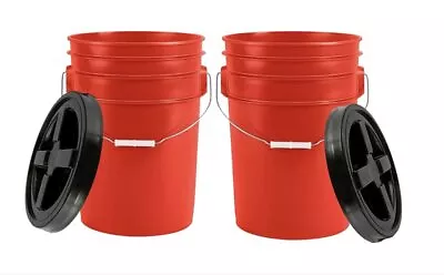 6 Gallon Large Red Food Grade BPA Free Bucket Pail With Gamma Lid( Pack Of 2) • $69.55