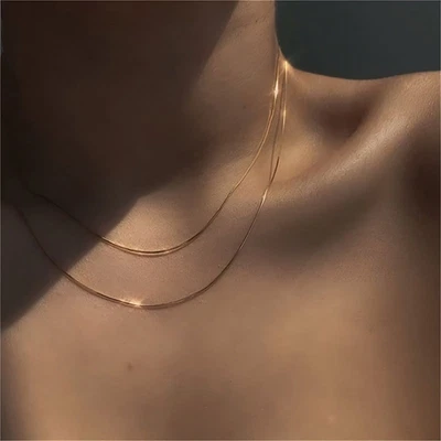 £16.67 • Buy 18k Gold Thin Stacking Snake Bone Chain, Dainty Waterproof Herringbone Jewelry