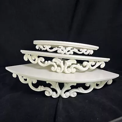 3 Piece White Corner Wall Shelves Wood Metal Scroll Shabby Chic Sm Med Lg Screws • $28.95