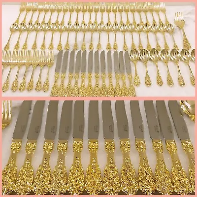 New 74 PC FB Rogers Gold Plated Flatware Stainless Steel Knives Spoons Forks • $165
