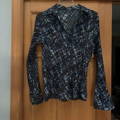 $11.90 • Buy APT 9 Sz L Casual Shirt Blouse Poly Spandex Accordian Fabric Blu/BR Multi
