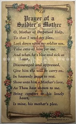 Prayer Of A Soldier’s Mother Vintage Holy Devotional Prayer Card. • $5